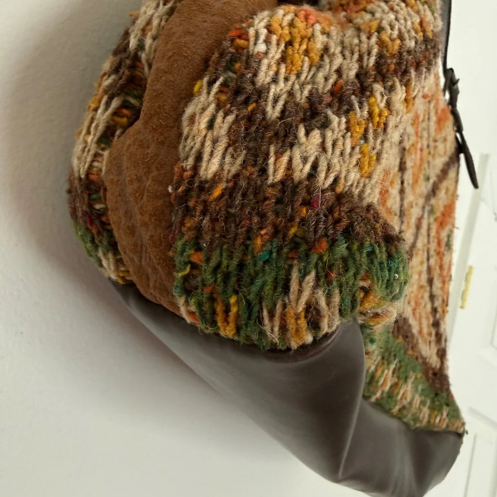 Vintage‎ Bonfanti Made in Italy Knit Hobo Shoulder Bag Leather Trim Virgin Wool
